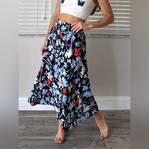 Long Floral Back Tie Skirt